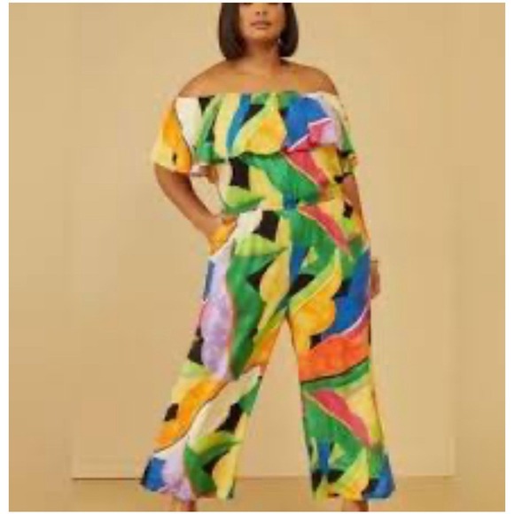 New Ashley Stewart  Jumpsuit Wide Leg‎  Bright Cruise Resort Party  Plus 26/28 - Picture 1 of 4